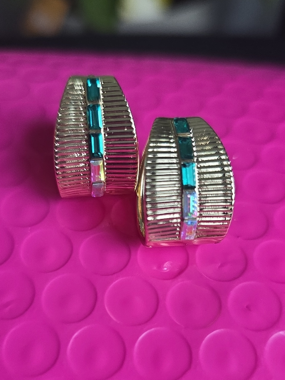 14k Gold Plated Women’s Earrings with Teal and Iridescent Stones